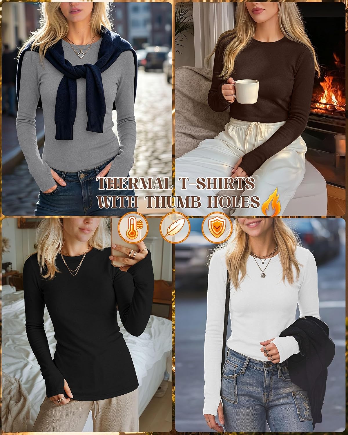 Neer 4 Pack Women's Thermal Fleece Lined Shirts Warm Base Layer