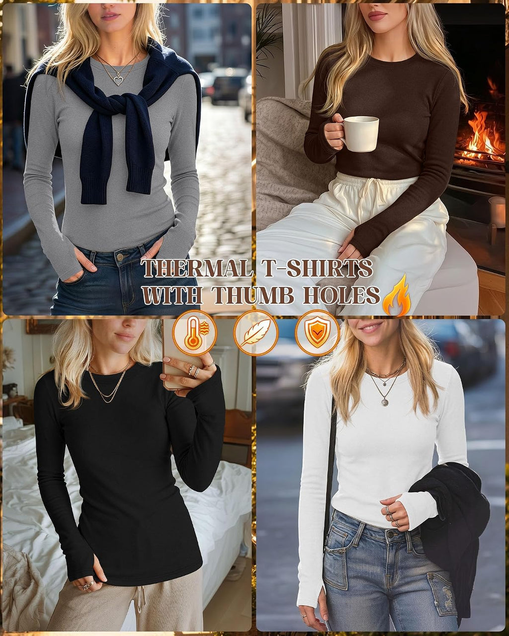 Neer 4 Pack Women's Thermal Fleece Lined Shirts Warm Base Layer