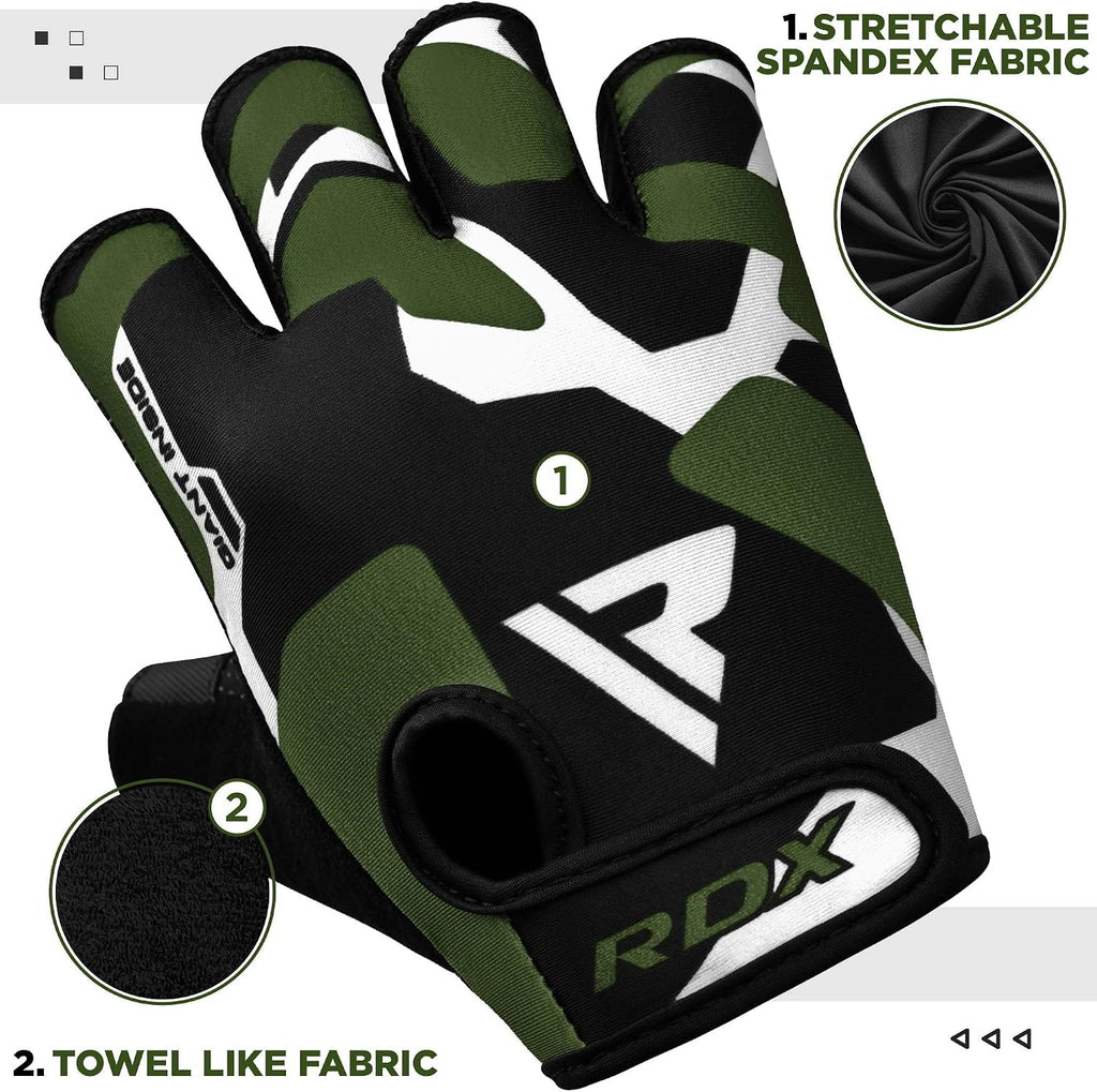 RDX Weight Lifting Gloves Gym Fitness Workout, Anti Slip Padded Palm Elasticated Strength Training Equipment Men Women Half Finger Exercise Bodybuilding Calisthenics Cycling Rowing Climbing