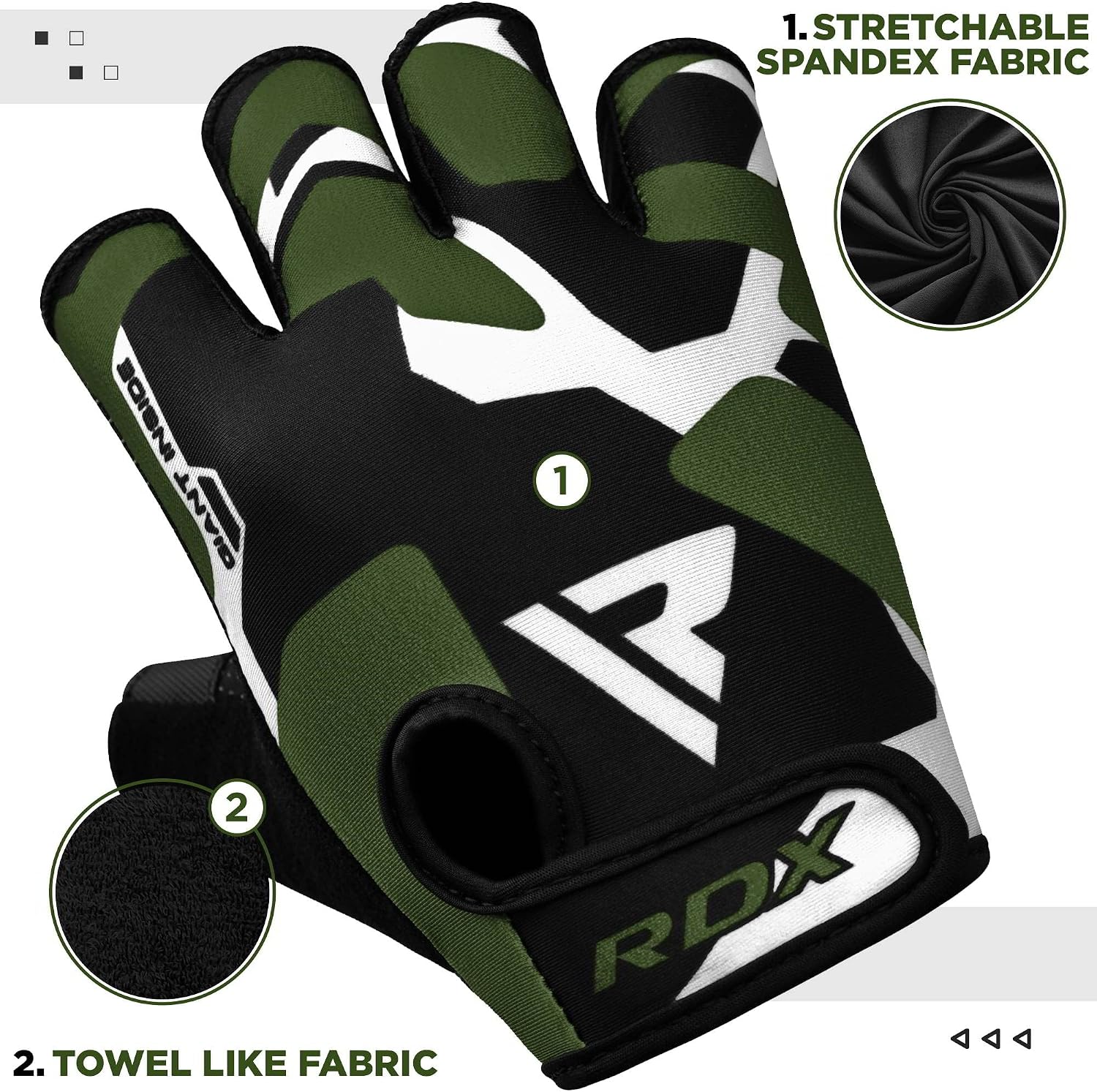 RDX Weight Lifting Gloves Gym Fitness Workout, Anti Slip Padded Palm Elasticated Strength Training Equipment Men Women Half Finger Exercise Bodybuilding Calisthenics Cycling Rowing Climbing