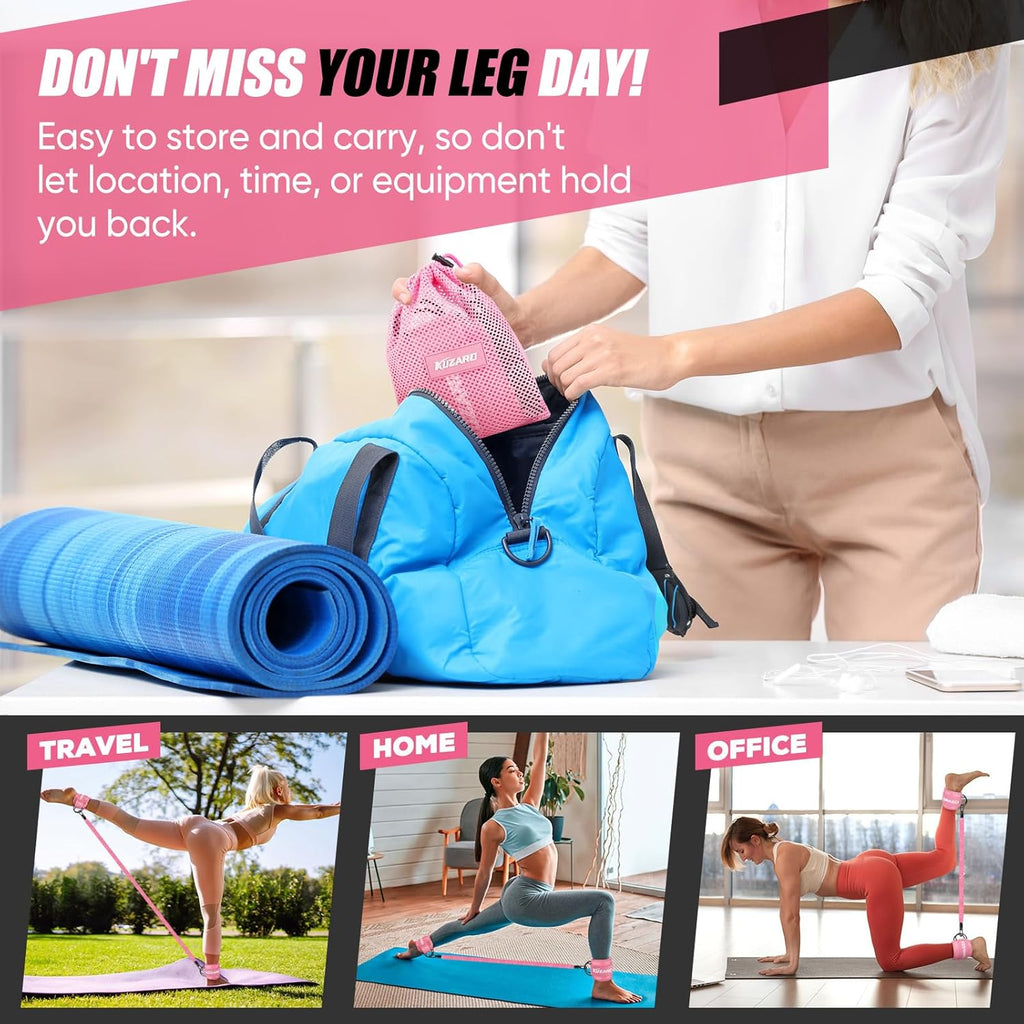 KUZARO Ankle Resistance Bands with Cuffs, Ankle Weights Bands for Working Out, Women Leg and Glutes Workout Equipment, Exercise Bands for Kickbacks, Butt and Booty Trainer, Home Gym Fitness Equipment
