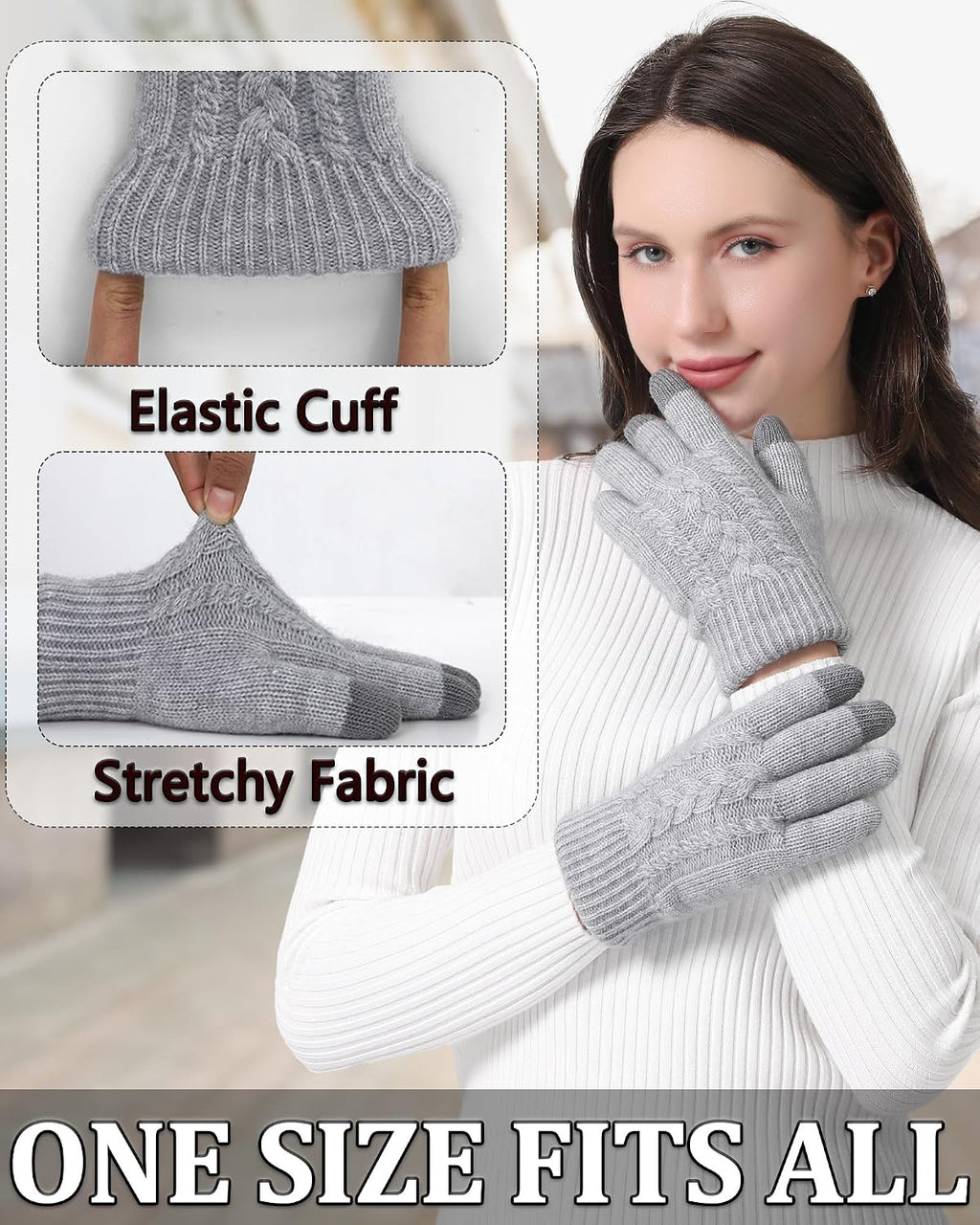 Winter Gloves for Women, Touch Screen Cold Weather Thermal Warm Knit Glove with Thick Fleece Liners Christmas Gifts