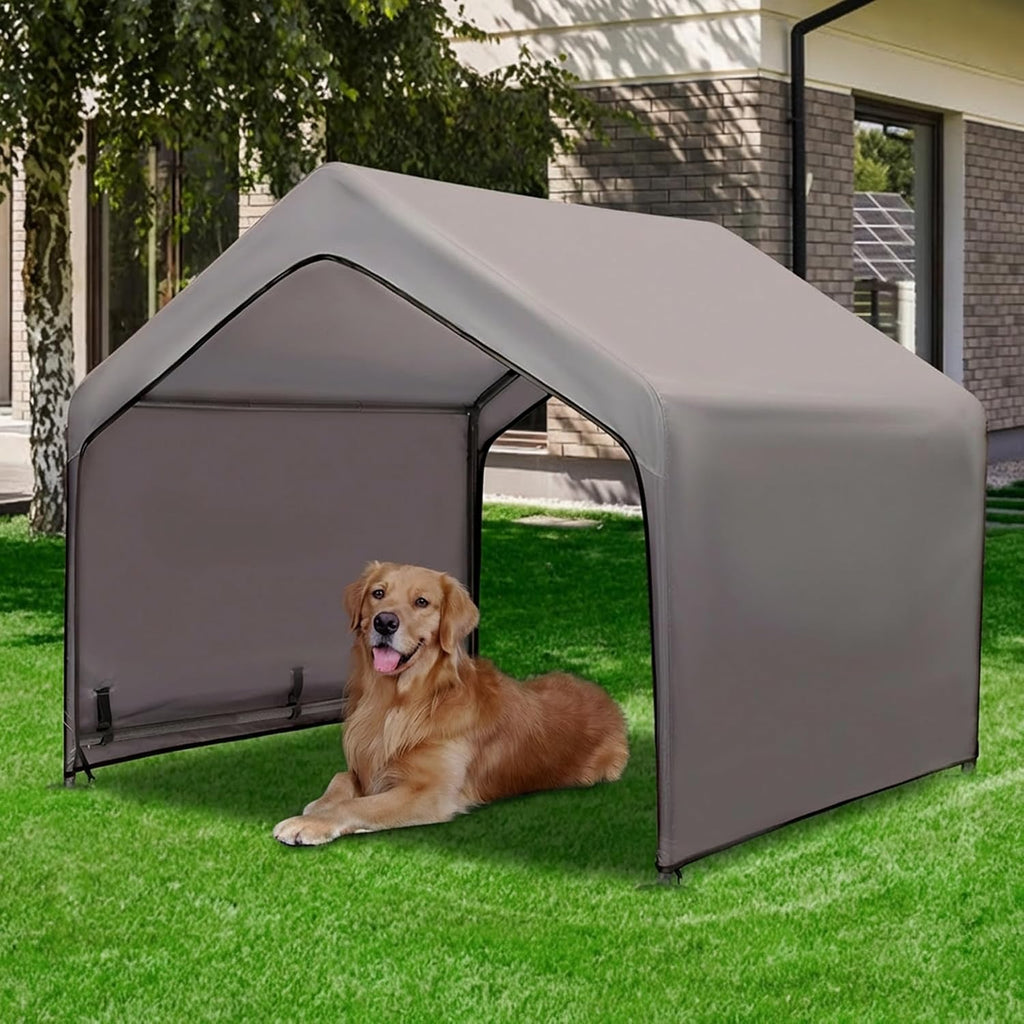 Summertrail Extra Large Dog House Outside, Dog Shade Shelter Tent Outdoor | Doghouse Canopy with Three-Sided Breathable Mesh Windows, Waterproof Pet Shade Shelter for Small Animal 4'x 4'x 3.3' Grey