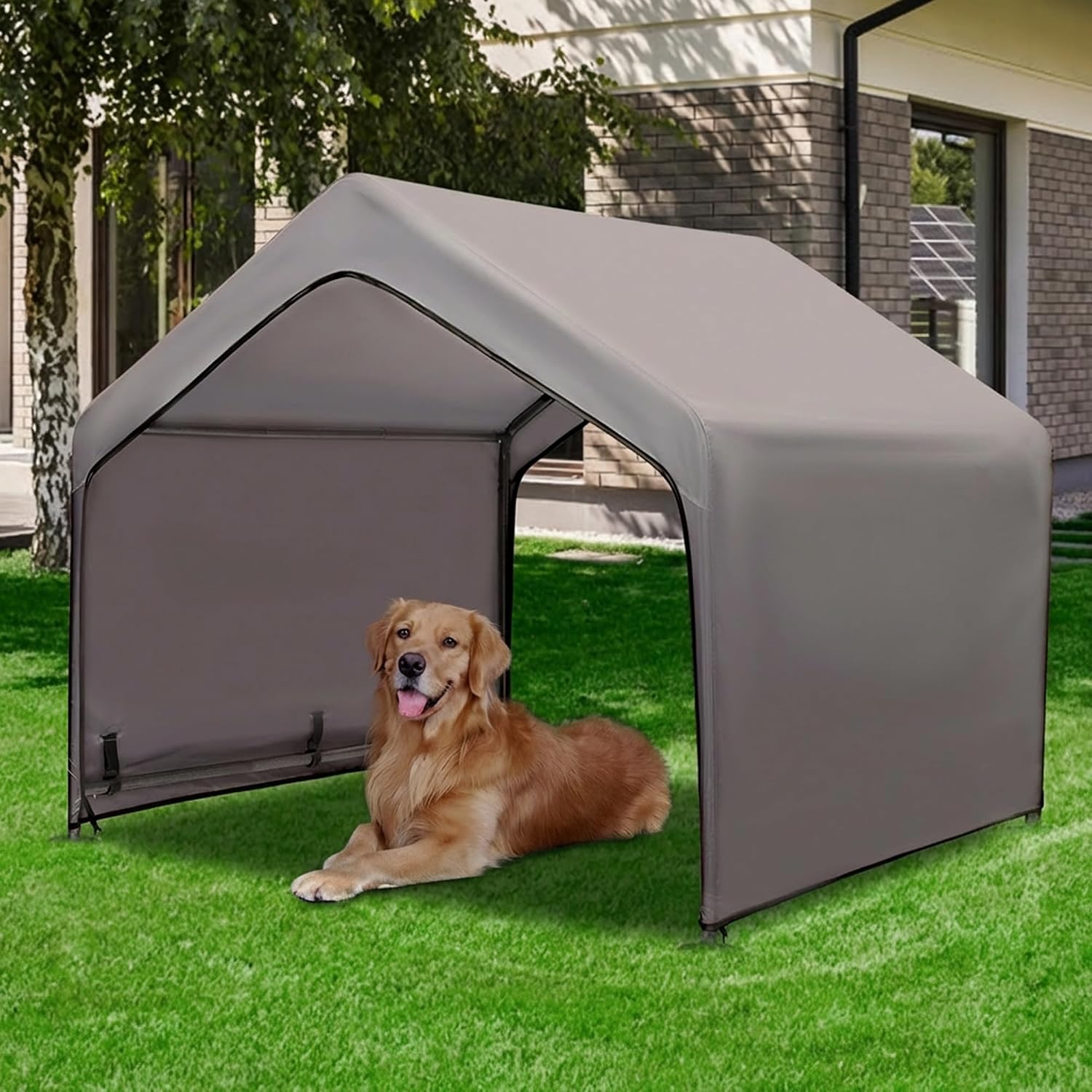 Summertrail Extra Large Dog House Outside, Dog Shade Shelter Tent Outdoor | Doghouse Canopy with Three-Sided Breathable Mesh Windows, Waterproof Pet Shade Shelter for Small Animal 4'x 4'x 3.3' Grey