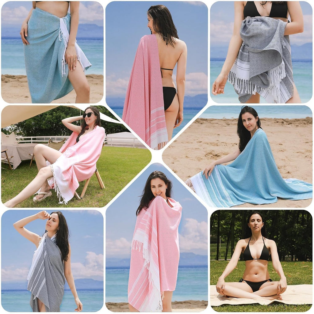 Genovega 6 Packs Oversized Turkish Beach Towels Set Towel Bulk 74"x38" Extra Large Quick Dry Sand Free Light Swim Bath Camping Pool Towel Travel Blanket Essentials Cruise Accessories Adult Vacation