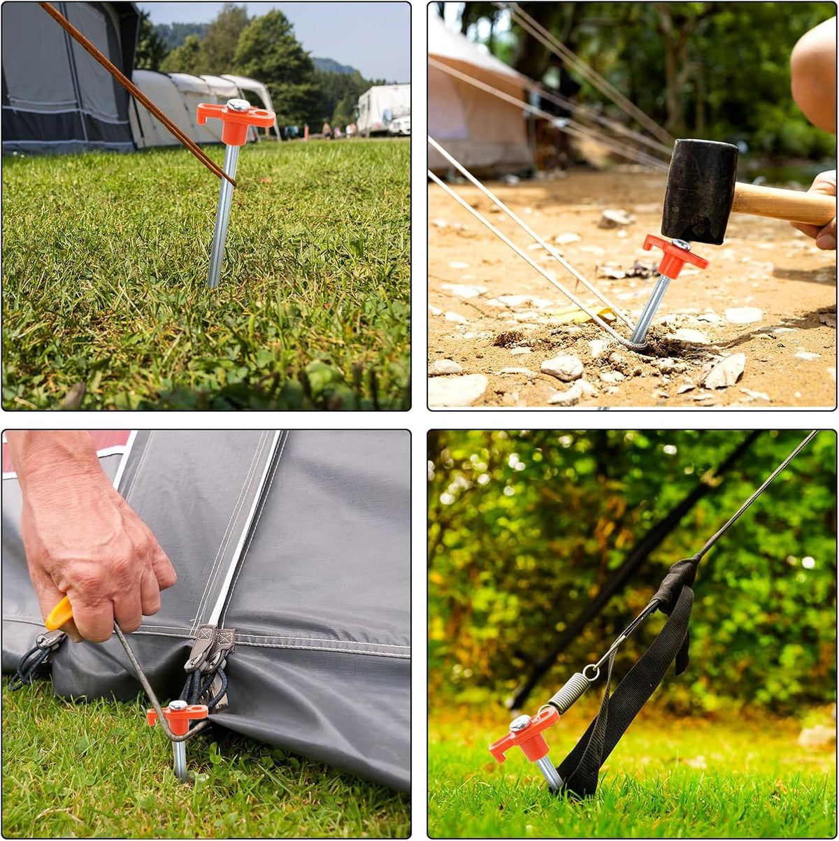 Yesland 24 Pack Tent Stake with Pull Hook Heavy Duty, 10 Inch Non-Rust Metal Tent Pegs Ground Yard Stake Tent Spikes for Camping Patio, Garden, Canopies, Grassland, Outdoor, Hiking, Orange