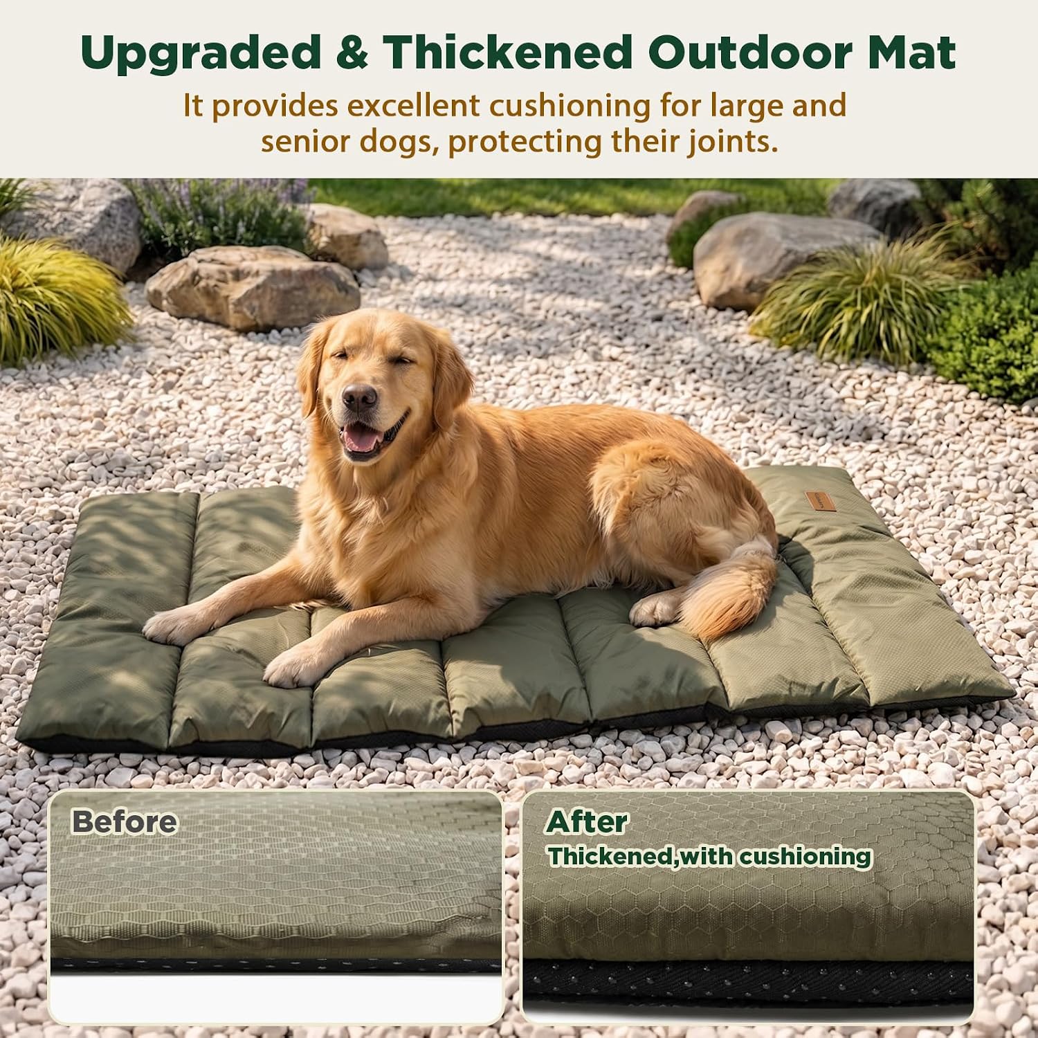 Gimars Upgraded Thickened XL Outdoor Dog Bed with Waterproof Film, Easy to Roll Up with Buckle, Large Travel Pet Bed for Large & Extra Large Dog, Portable, Foldable, Washable for Camping,Traveling