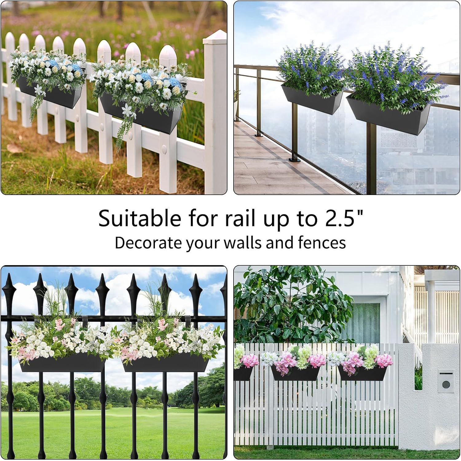16 Inch Railing Planters Box Metal Hanging Flower Pot 3 Pcs