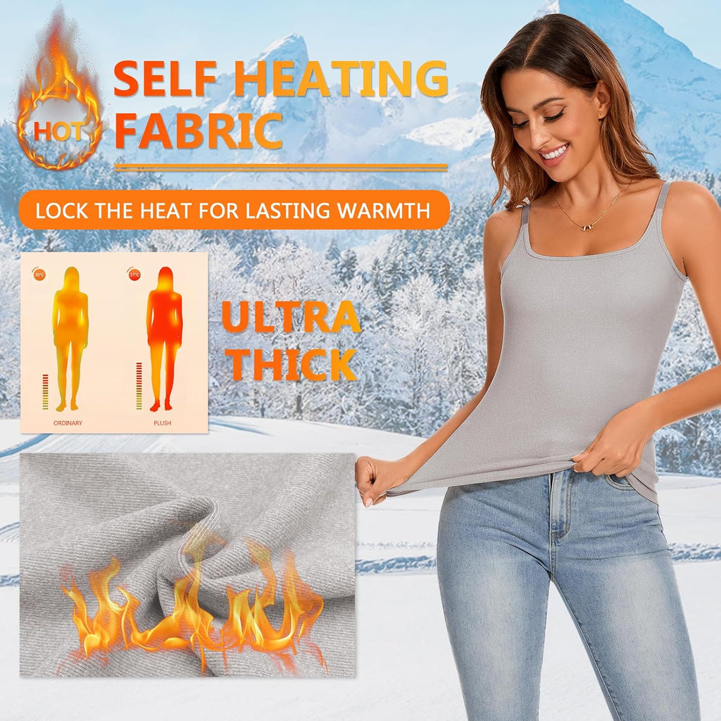 WOWENY Thermal Tank Tops for Women Adjustable Straps Warm Base Layer Shirt