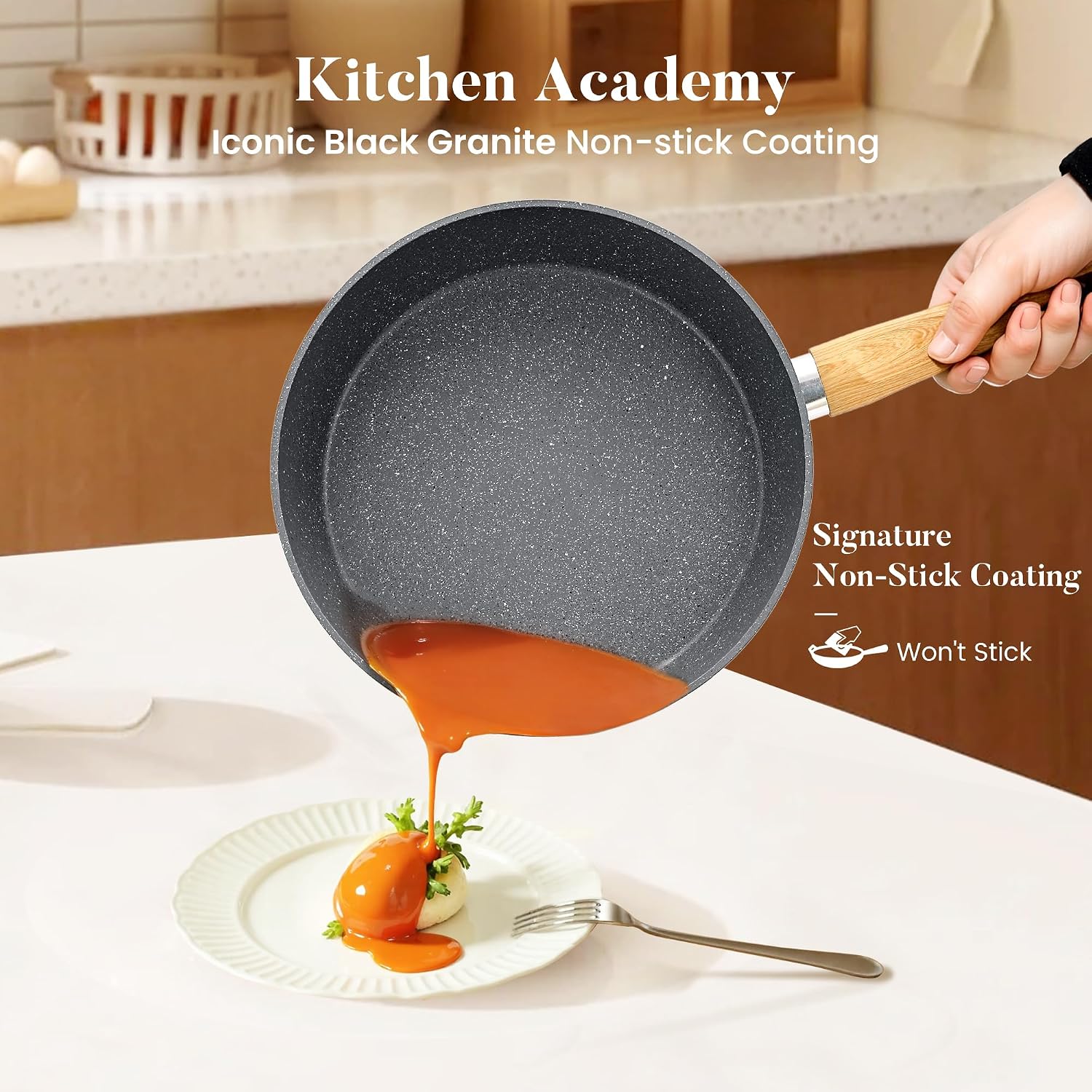 Kitchen Academy Granite Pots and Pans Set Non Stick, Induction Cookware
