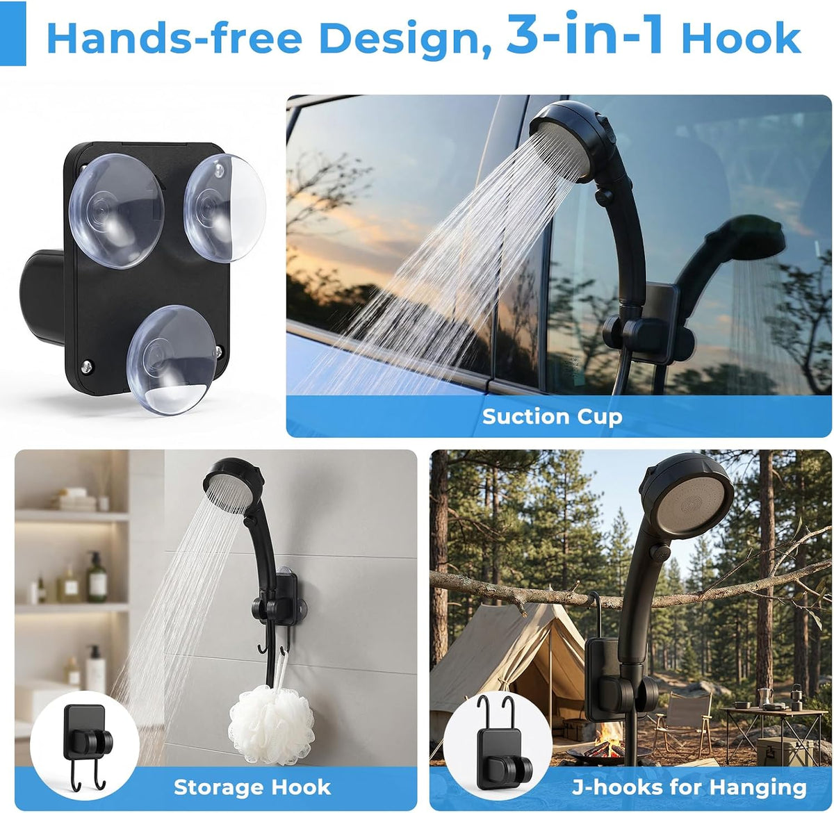 Portable Camping Shower Kit with 5 Gallon Water Jug, 8000mAh Rechargeable Shower Pump IPX8 Waterproof, 5 Pressure Modes, BPA Free Water Container for Camping, Hiking, Beach, Pet Bathing, Car Washing