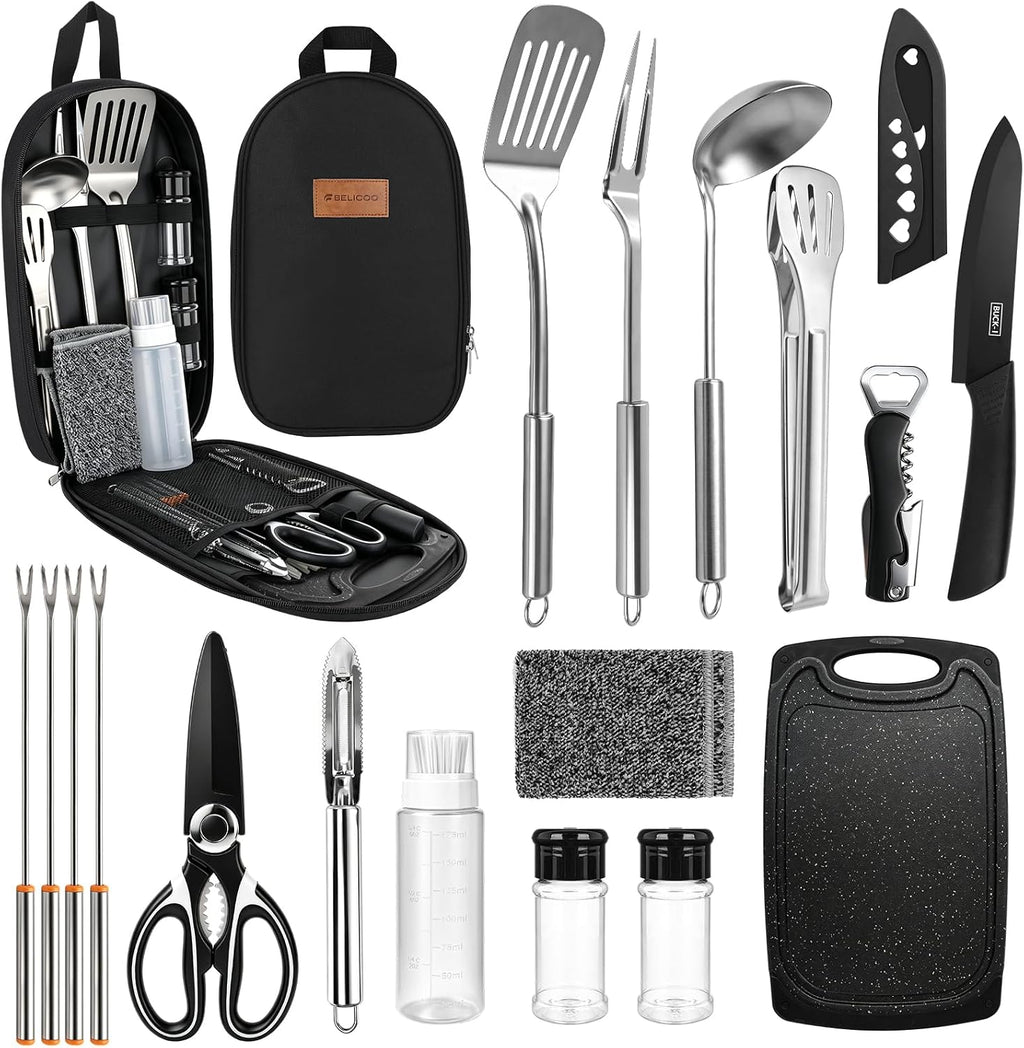 Camping Utensil Set 18 Pcs, Camping Cooking Set with Storage Bag