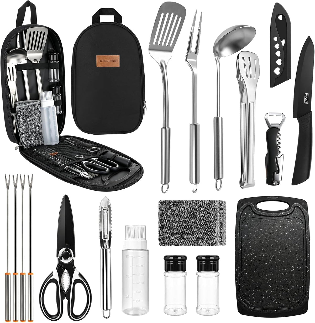 Camping Utensil Set 18 Pcs, Camping Cooking Set with Storage Bag