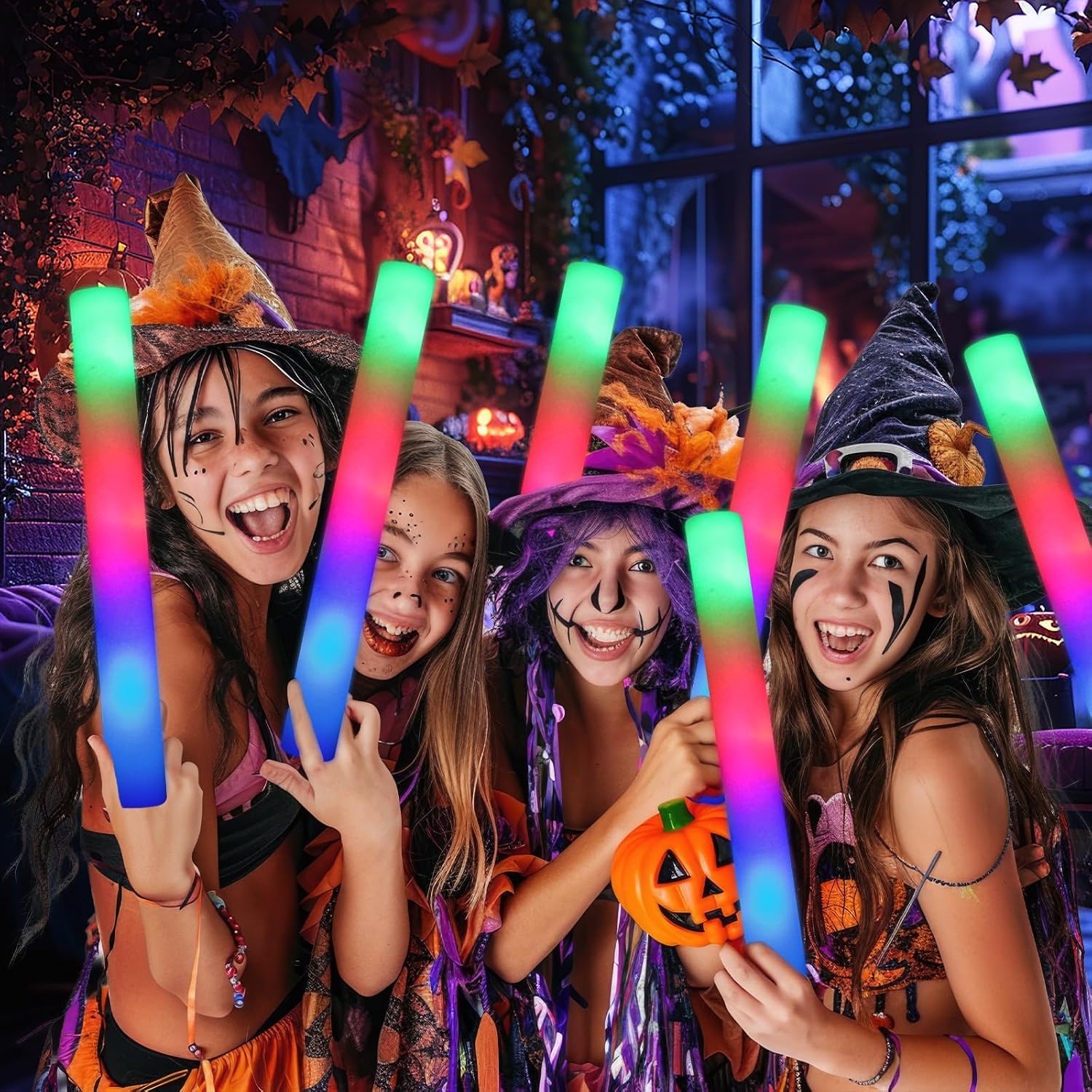HONLYNE 100 PCS Foam Glow Sticks, Bulk Glow Sticks with 3 Modes Colorful Flashing, LED Light Sticks, Glow in Dark Party Supplies for Wedding, Raves, Birthday, Christmas, New Year
