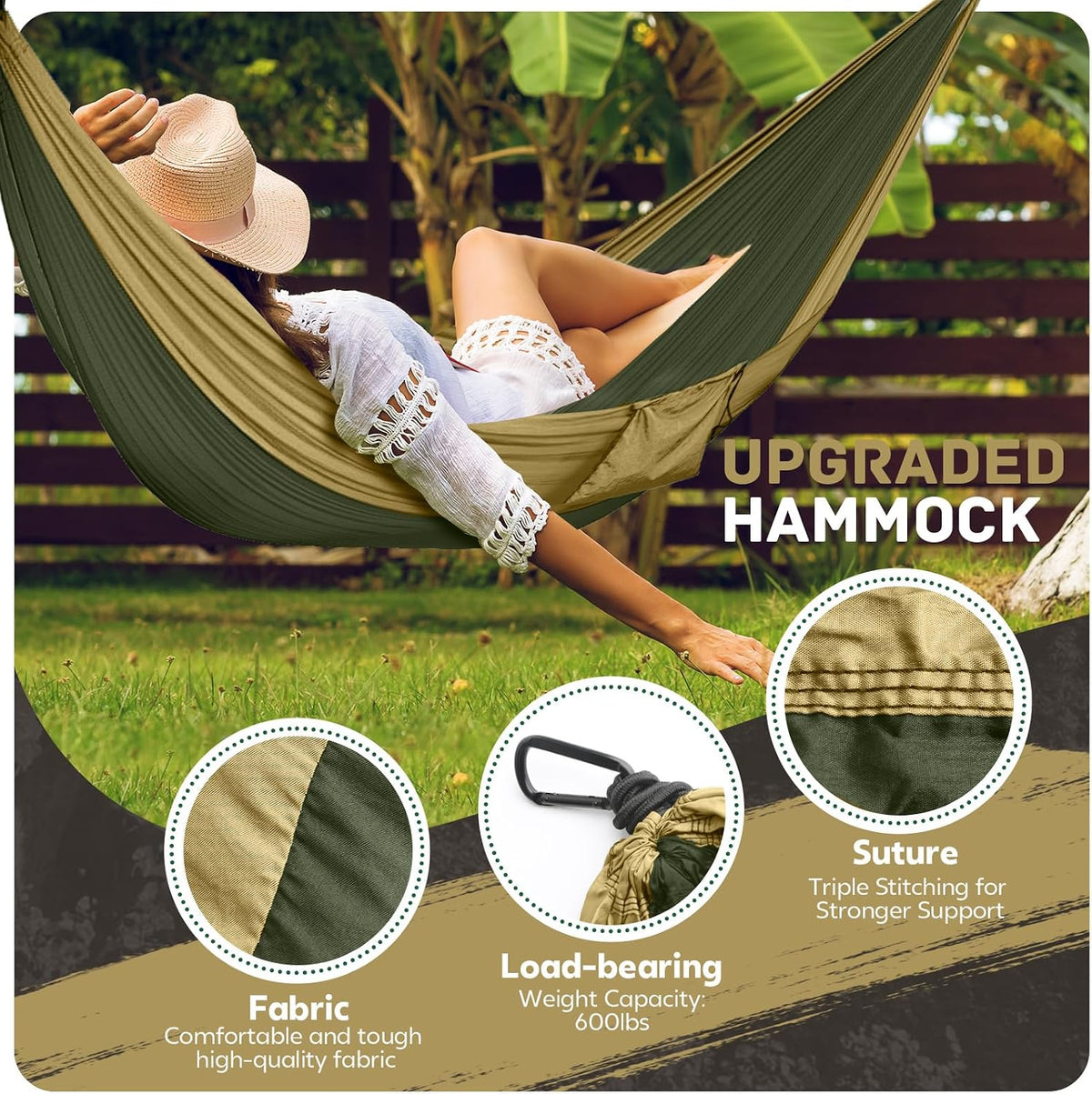Camping Hammock Lightweight, Portable Hammocks Parachute Hammock with Two Tree Straps, Single or Double Travel Swing Nylon Camp Hammocks, Outdoor Essentials for Beach Backpacking Hiking, Orange