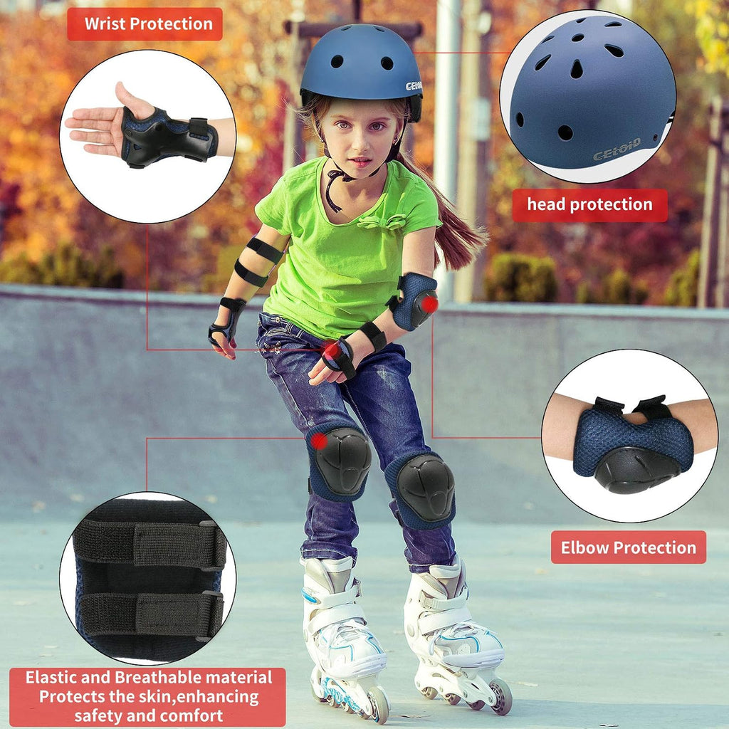 Kids Bike Skateboard Helmet Pad Set,Toddler Cyling Protective Gear Knee & Elbow Pads Wrist Guards for 5-8-10-12-14-16 Years Girls Boys Bicycle Scooter Roller Skate Inline Skating Rollerblading