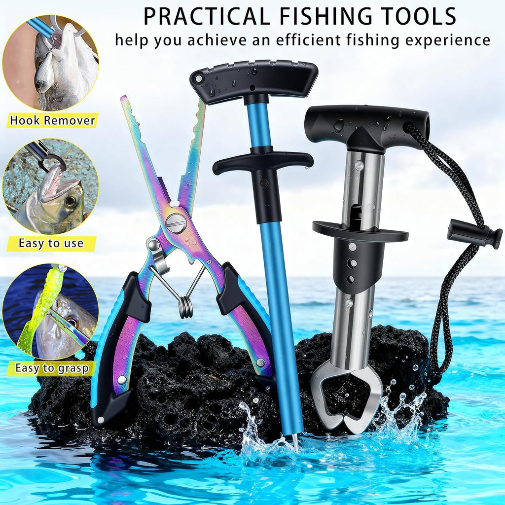 Fishing Backpack with Tackle Boxes and Rod Holder, Fish Lure Kit and Tool