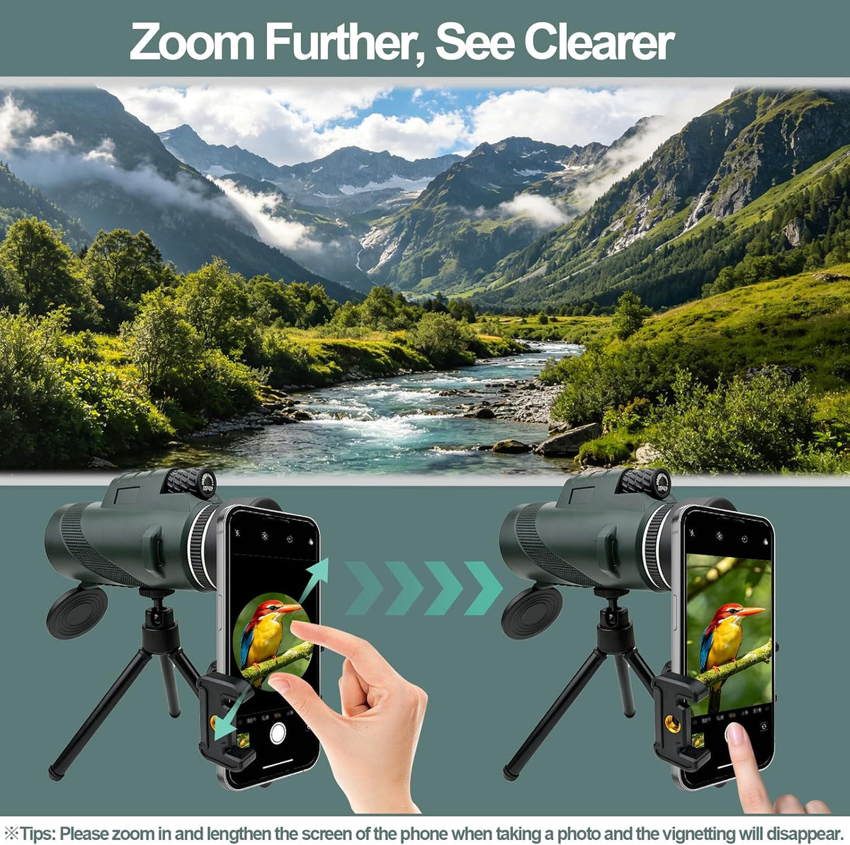 BIBIRE 40x60 Monocular Telescope for Adults High Powered with Phone Adapter