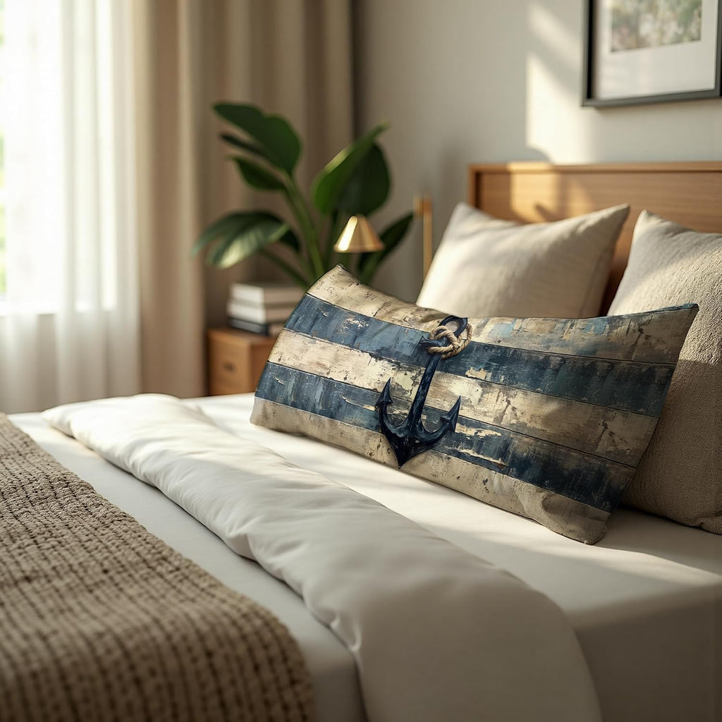 Vintage Nautical Ancho Body Pillow Covers 20x54,Rustic Coastal Beach Lighthouse Decorative Body Pillow Cover,Coastal Anchor Decorative Pillowcases for Home Couch Bed Decor,A031-CBZ