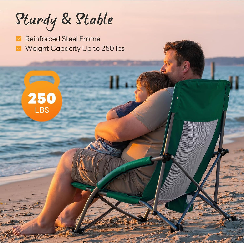 NEWBULIG Low Beach Chair, Folding Camping Chairs, Green