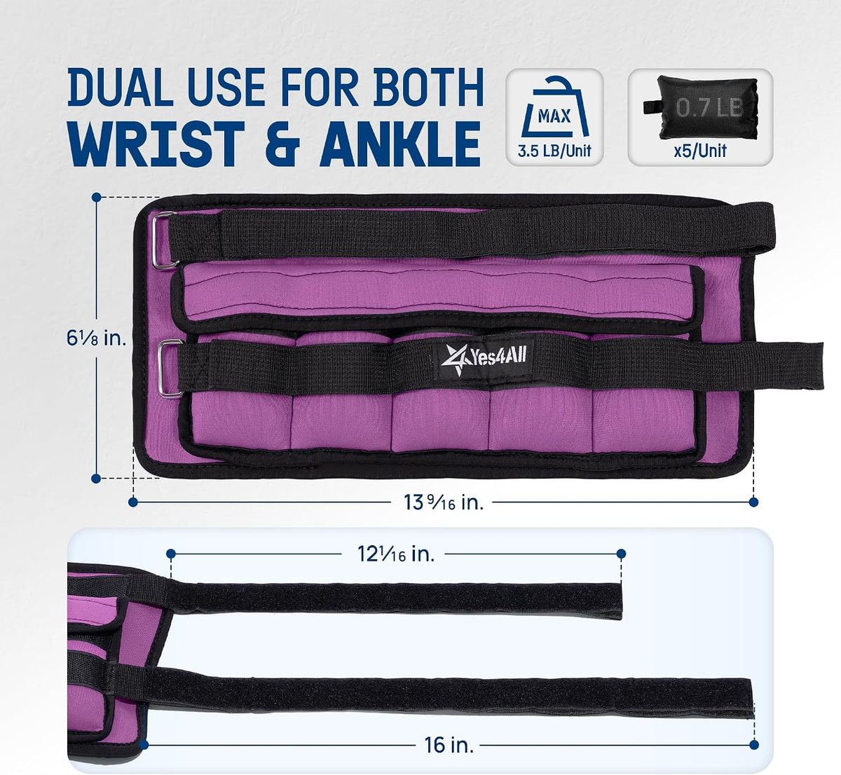 Yes4All Adjustable Wrist & Ankle Weights 3.5/5 LB Pair, Leg Weights for Women & Men, Weighted Arm Bands with Removable Sandbags for Fitness, Pilates, Walking, Strength Training - Versatile Colors