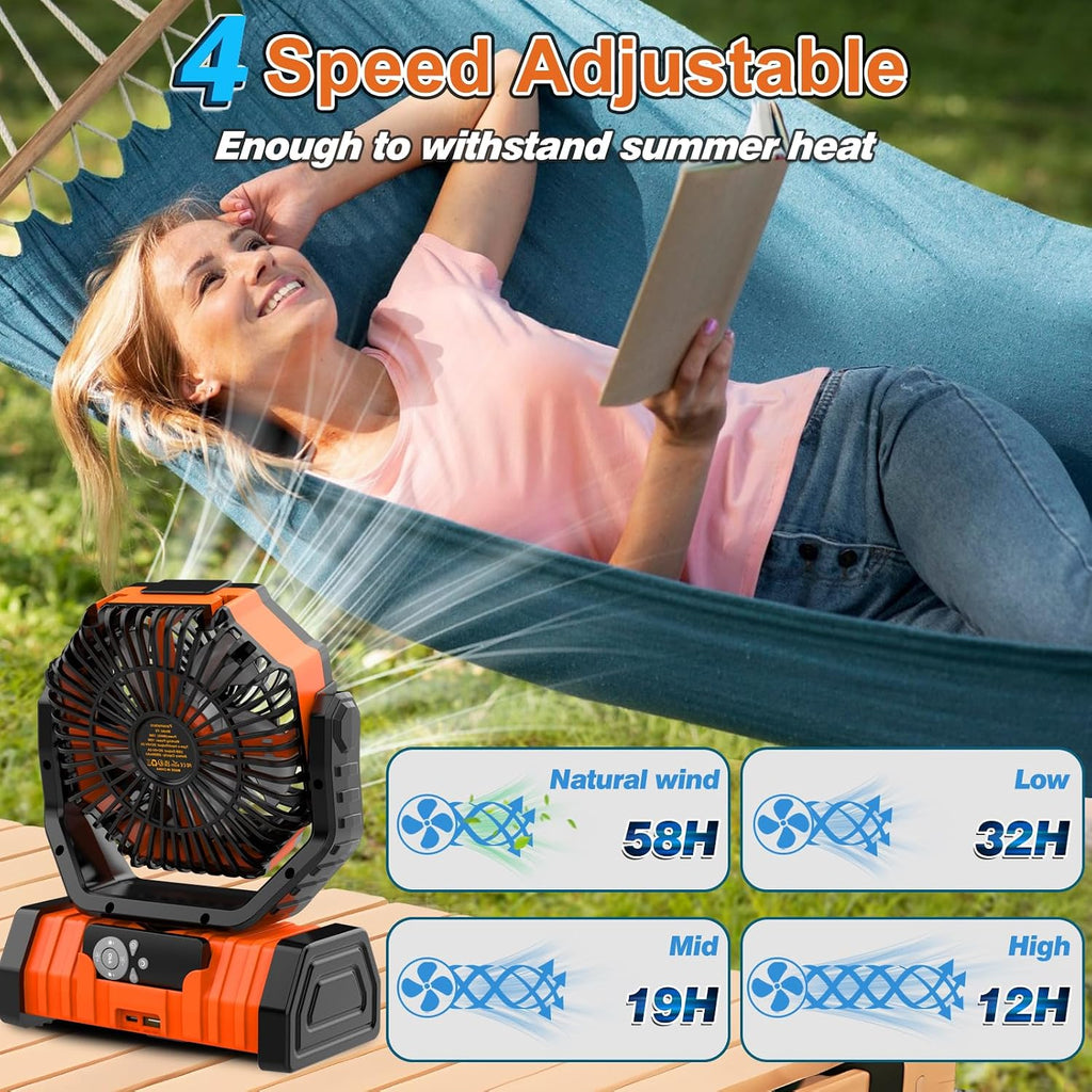 20000mAh Camping Fan with LED Lantern, Rechargeable Battery Powered Fan