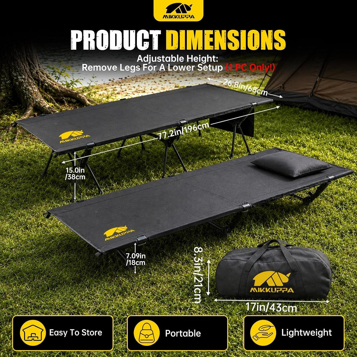 MIKKUPPA Backpacking Camping Cot for Adults, Heavy-Duty Portable Cot Bed