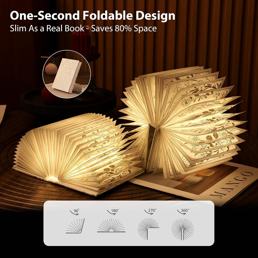 Book Lover Gift, Folding Book Lamp Decor, Portable Print Book Light