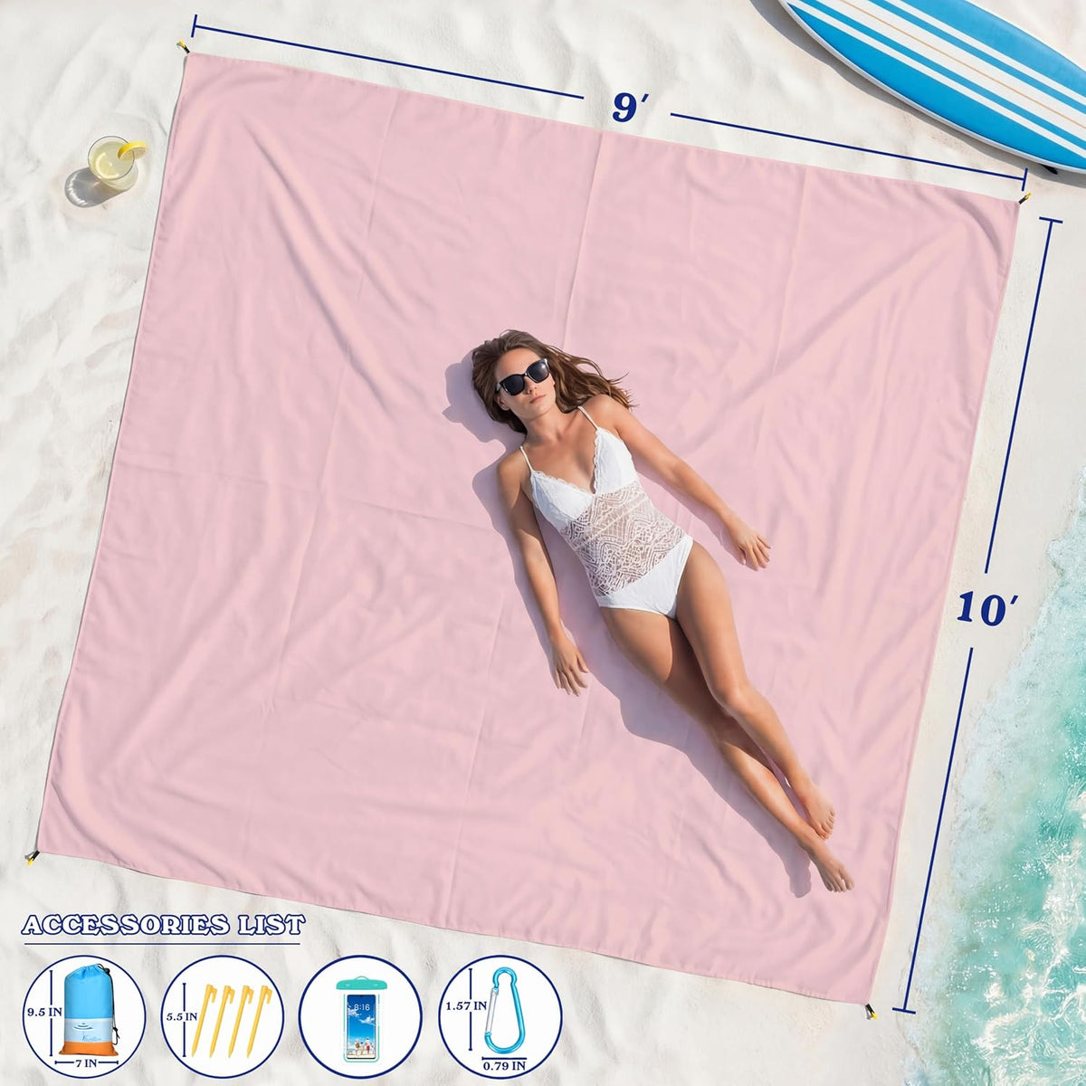 Beach Blanket Waterproof Sandproof 78''X81''/10'X9' Oversized Big Blanket