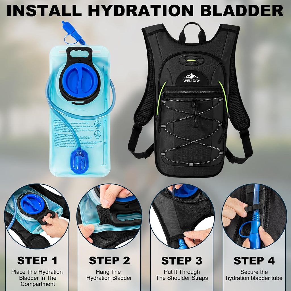 Lightweight Hydration Backpack with 2L Leak Proof Water Bladder