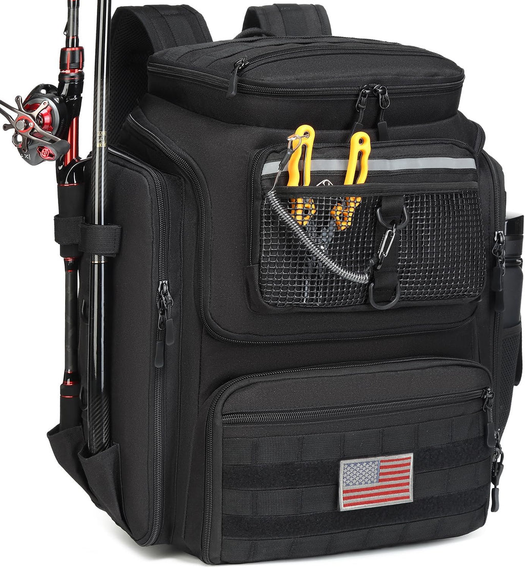HAMBOLY 45L Fishing Backpack with Rod Holders & Built-in Foldable Divider