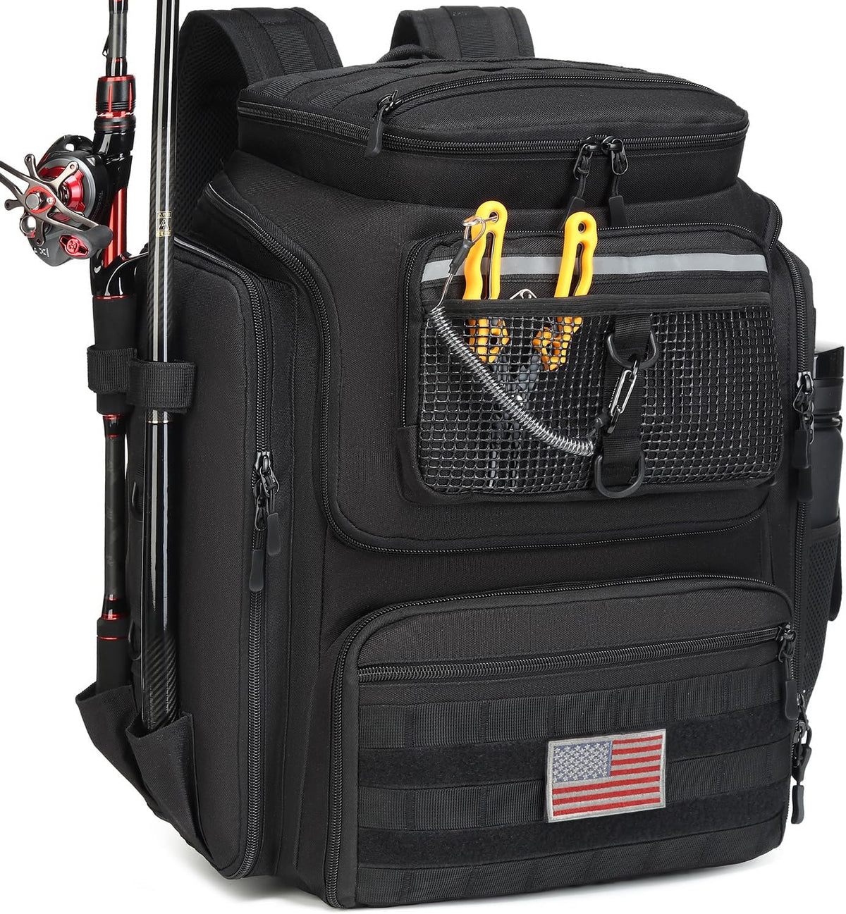 HAMBOLY 45L Fishing Backpack with Rod Holders & Built-in Foldable Divider