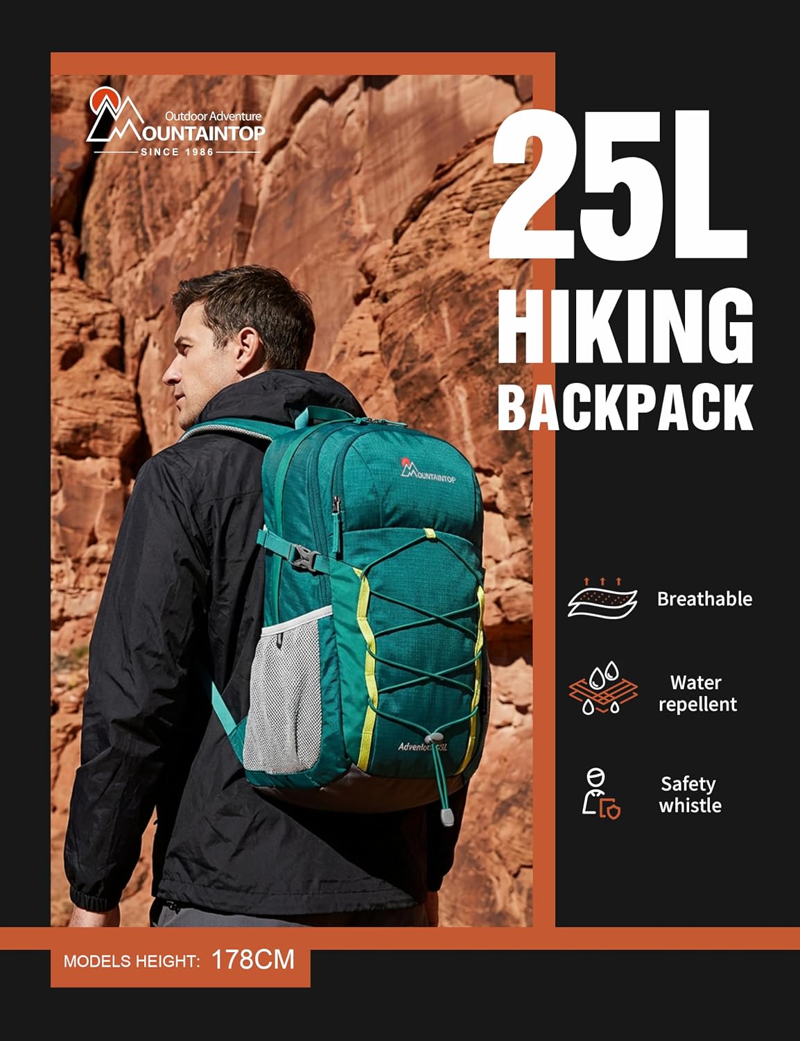 MOUNTAINTOP 25L Hiking Backpack, Lightweight Outdoor Backpacking Pack