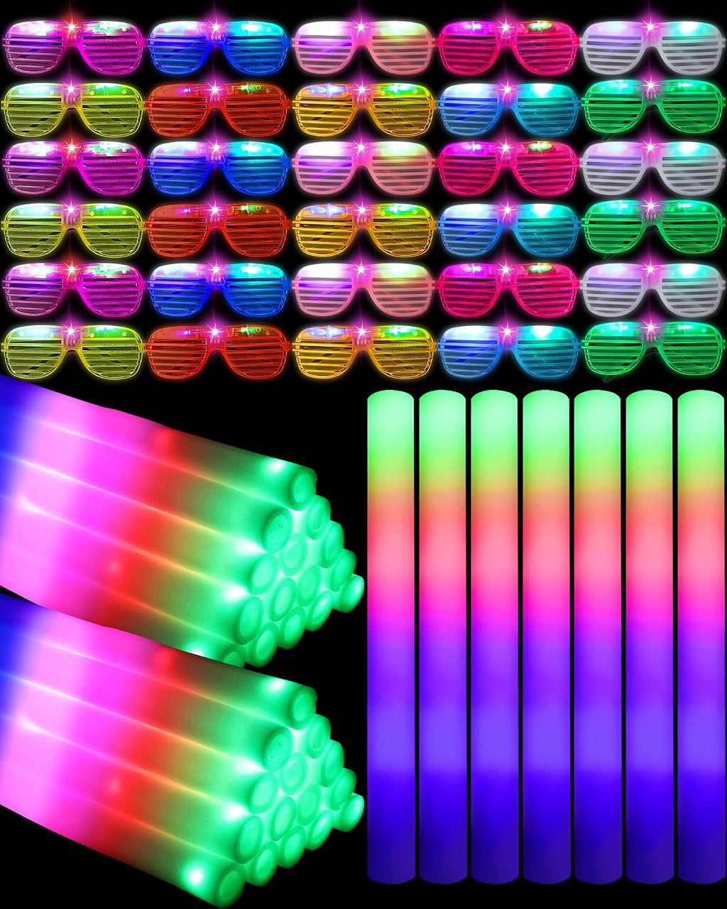 Maitys 80 Pcs Foam Stick Light up Glasses, Glow in the Dark Party Supplies
