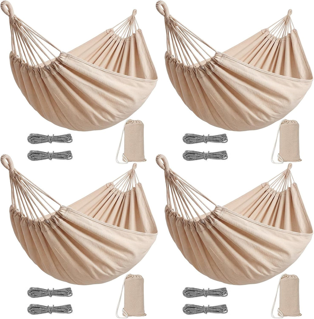 4 Set Canvas Camping Hammock,Single Hammock, Beige