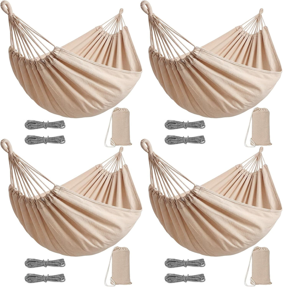 4 Set Canvas Camping Hammock,Single Hammock, Beige