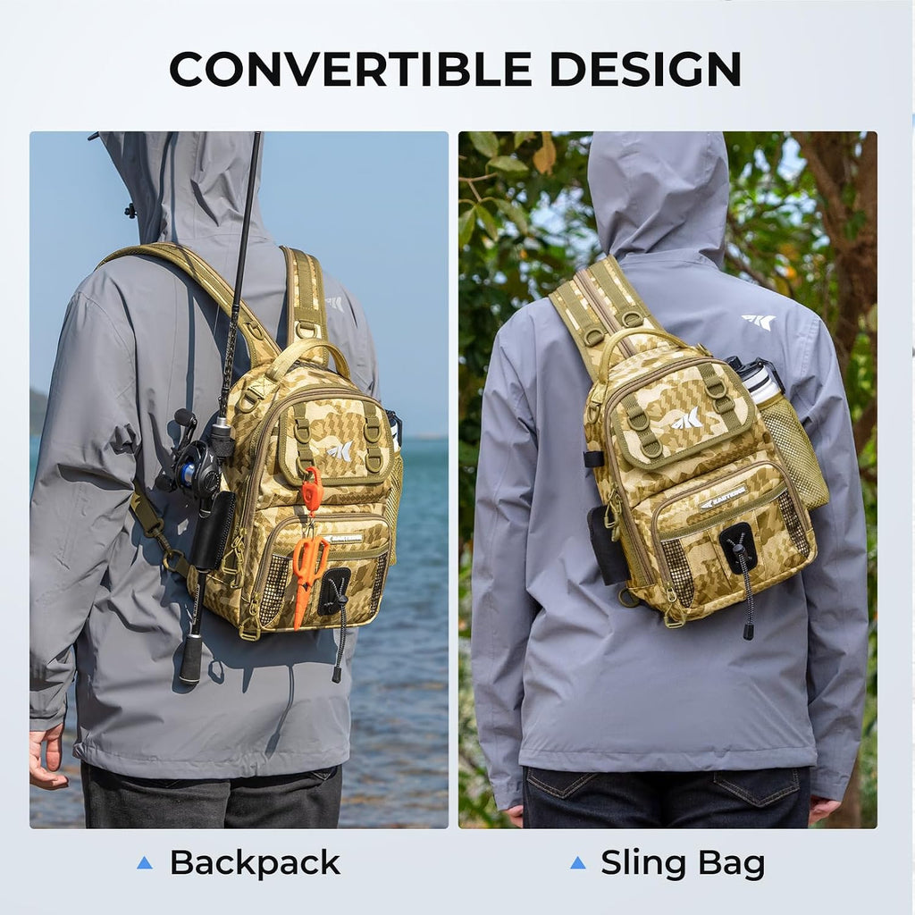 KastKing BaitSpace Fishing Sling Bag, Fishing Backpack with Rod Holder