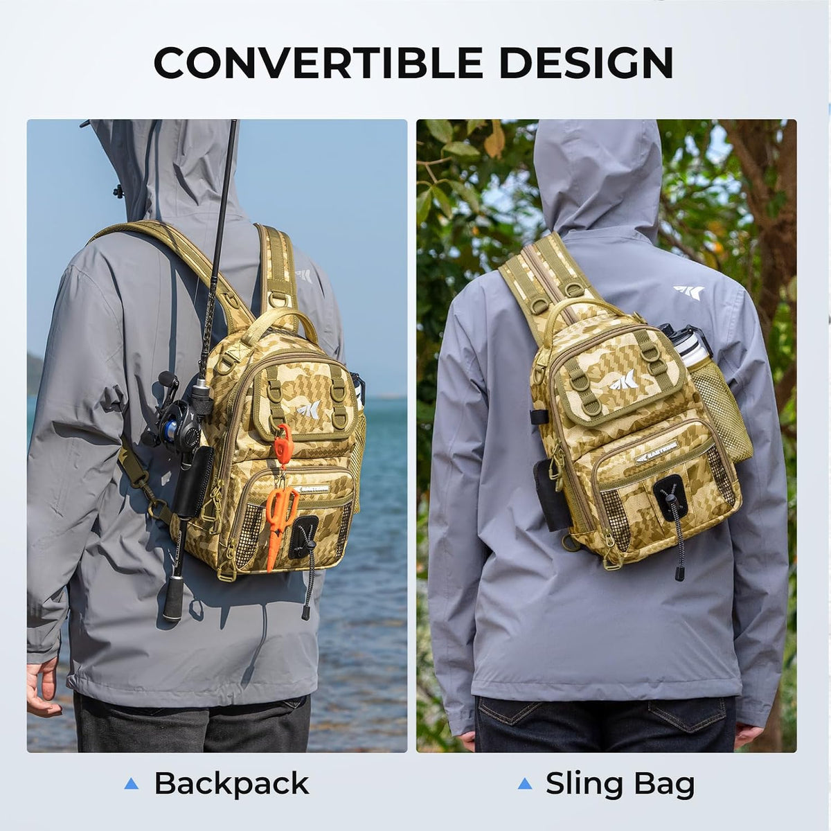 KastKing BaitSpace Fishing Sling Bag, Fishing Backpack with Rod Holder