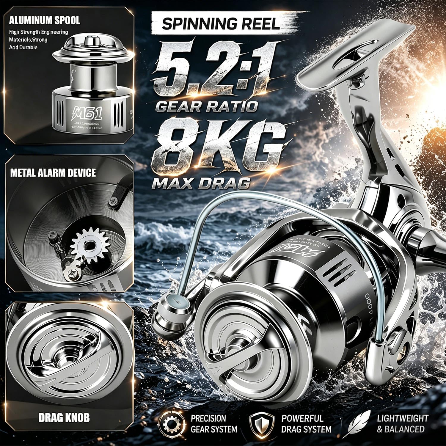 Sougayilang Fishing Rod and Reel Combo, Stainless Steel Guides Fishing Pole with Spinning Reel Combo for Bass Fishing