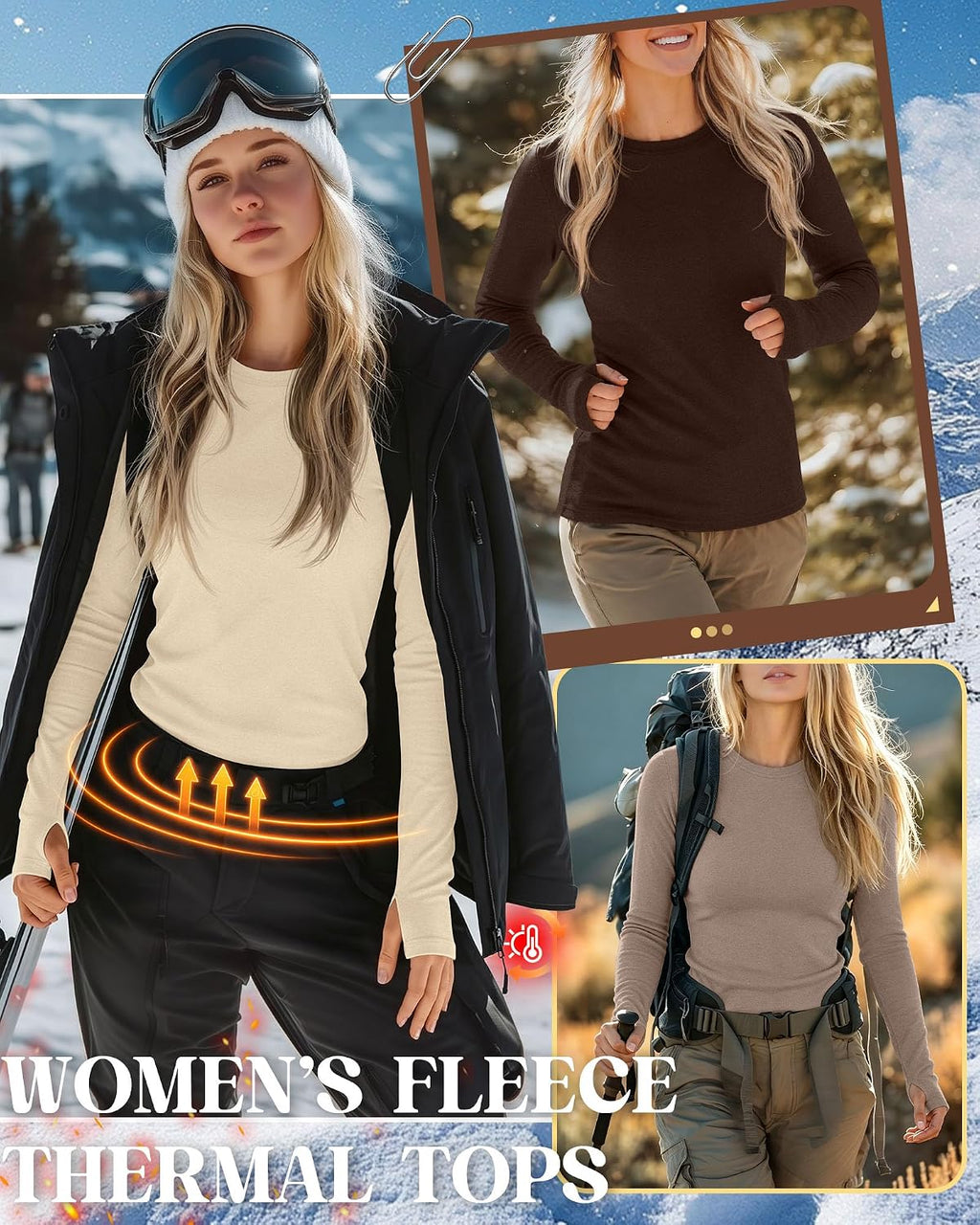 Neer 4 Pack Women's Thermal Fleece Lined Shirts Warm Base Layer