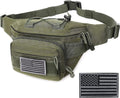 Tactical Fanny Pack, Military Waist Bag Hip Belt Bumbag Utility Bags for Outdoor Hiking Climbing Fishing with U.S Patch(Green)