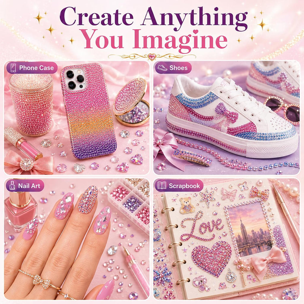 Bedazzling Kit 48000 Pcs, 60 Colors Rhinestone Kit, 3mm Flat Back Resin Rhinestones with B7000 Glue & Tools, All-in-One DIY Craft Kit for Nail Art, Phone Case, Shoes, Scrapbook & Creative Gifts