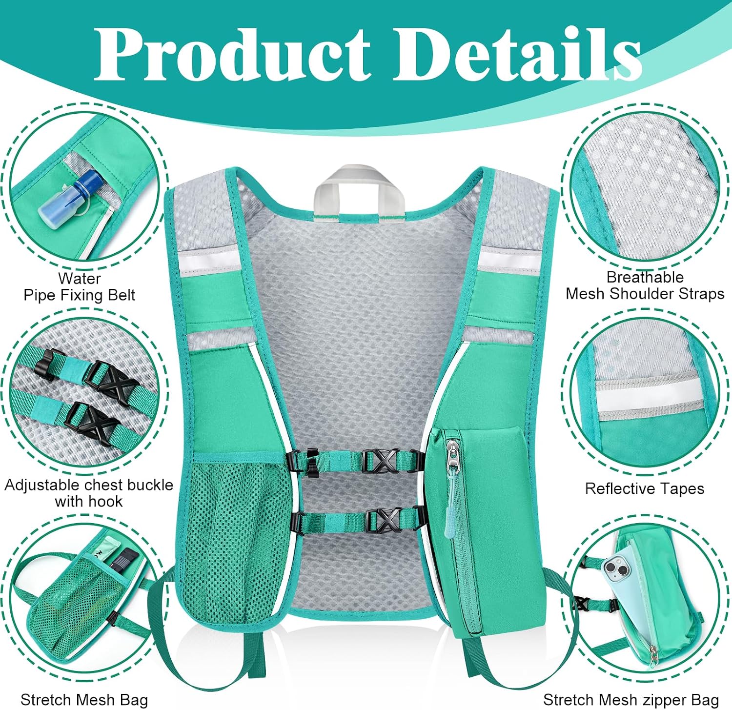 Hydration Backpack with 2L Water Bladder Bag, Lightweight and Breathable Running Vest for Men, Adjustable Chest Straps Water Pack for Cycling Hiking Climbing Outdoor