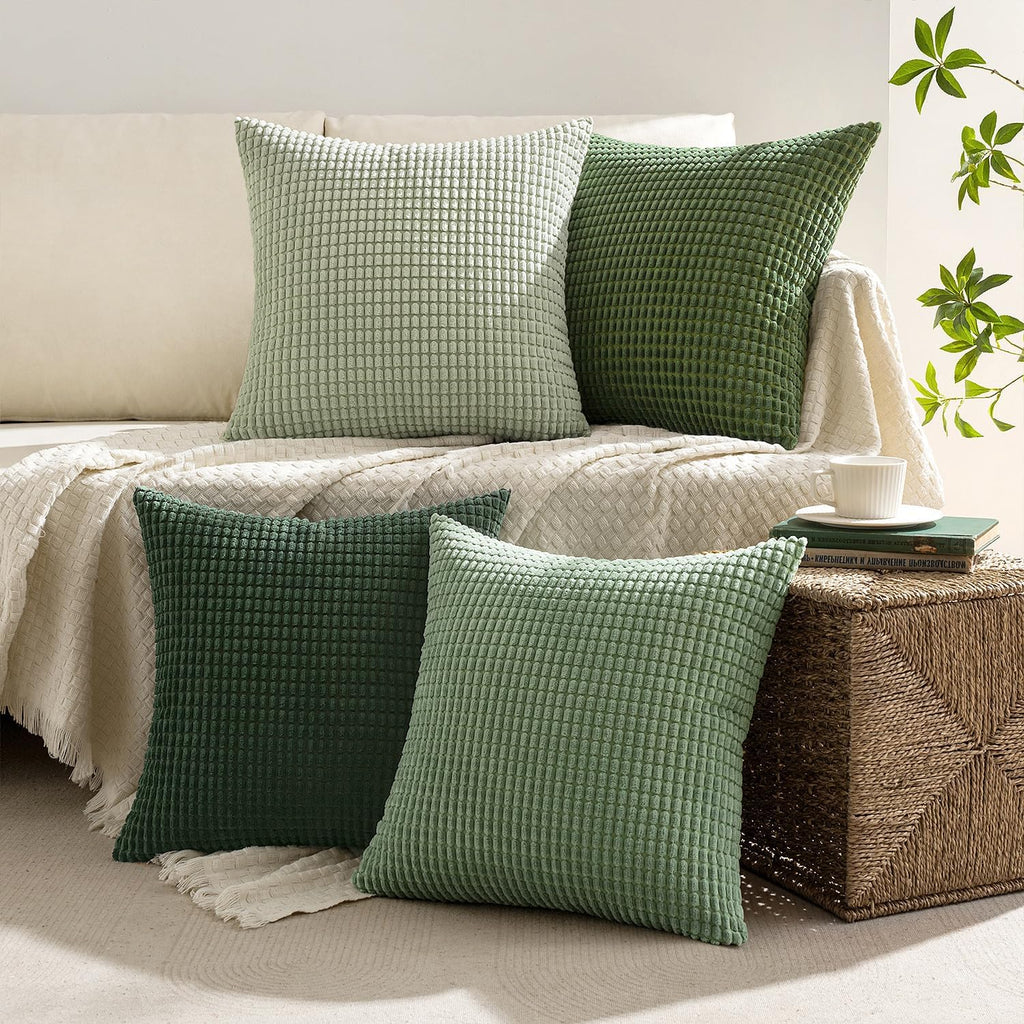 MIULEE Boho Decorative Pillow Covers 18x18 Inch Set of 4 Forest Green