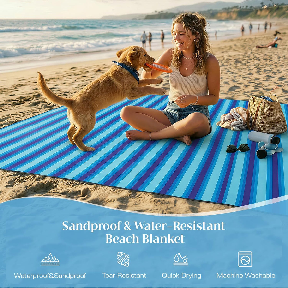 OIGAE Beach Blanket Waterproof Sandproof Oversized Beach Mat
