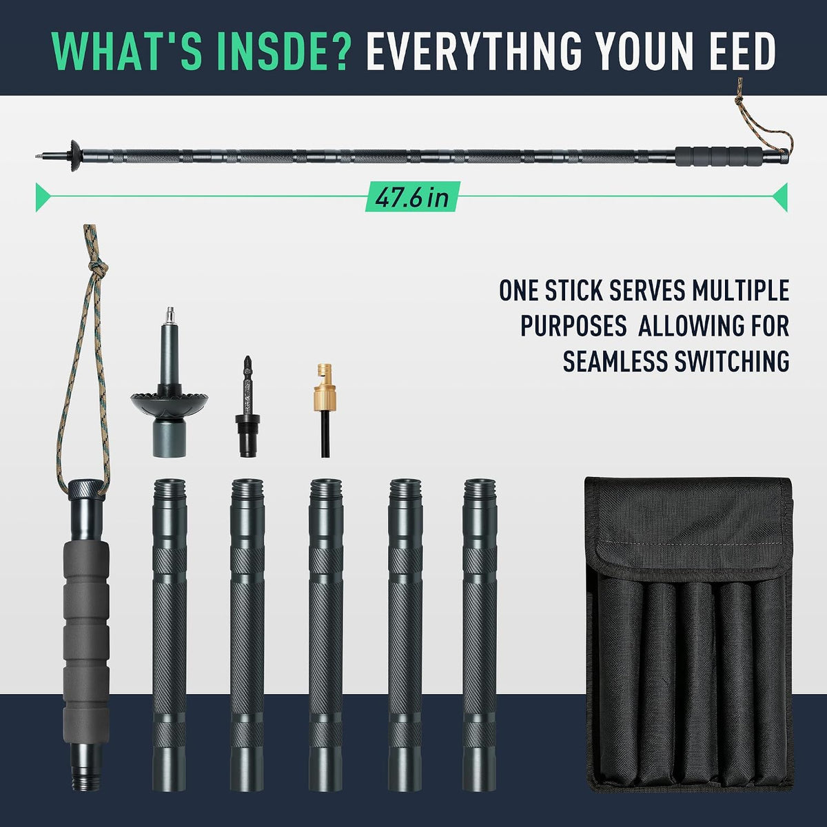 Tactical Hiking Stick Trekking Pole Multifunctional Aluminum