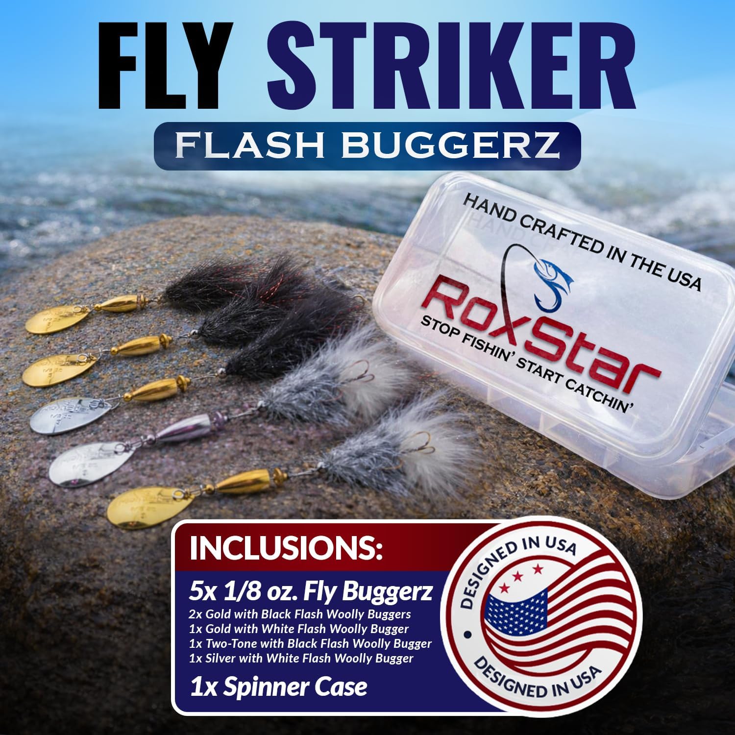 RoxStar Fly Strikers Blue Series - Hand-Crafted in The USA - Proven Nationwide Most Versatile Fishing Spinner for Bass, Trout, Pike, Steelhead- Stop Fishing Start Catching