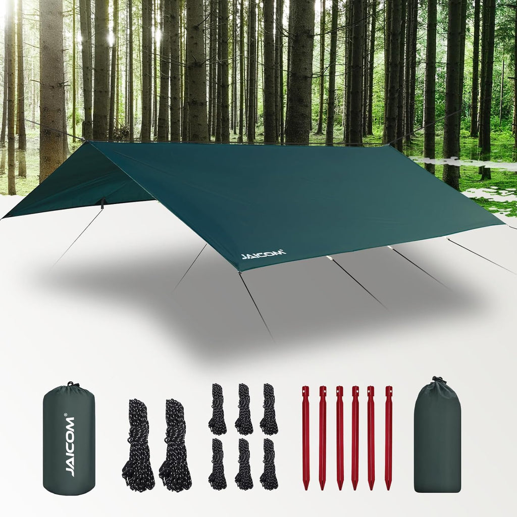 JAICOM Waterproof Camping Tarp - 10X10ft Hammock Rain Fly, Ultralight & Portable & UV Protection Backpacking Tarp, Multifunctional for Outdoor Adventure, Hiking, Tent, Hammock