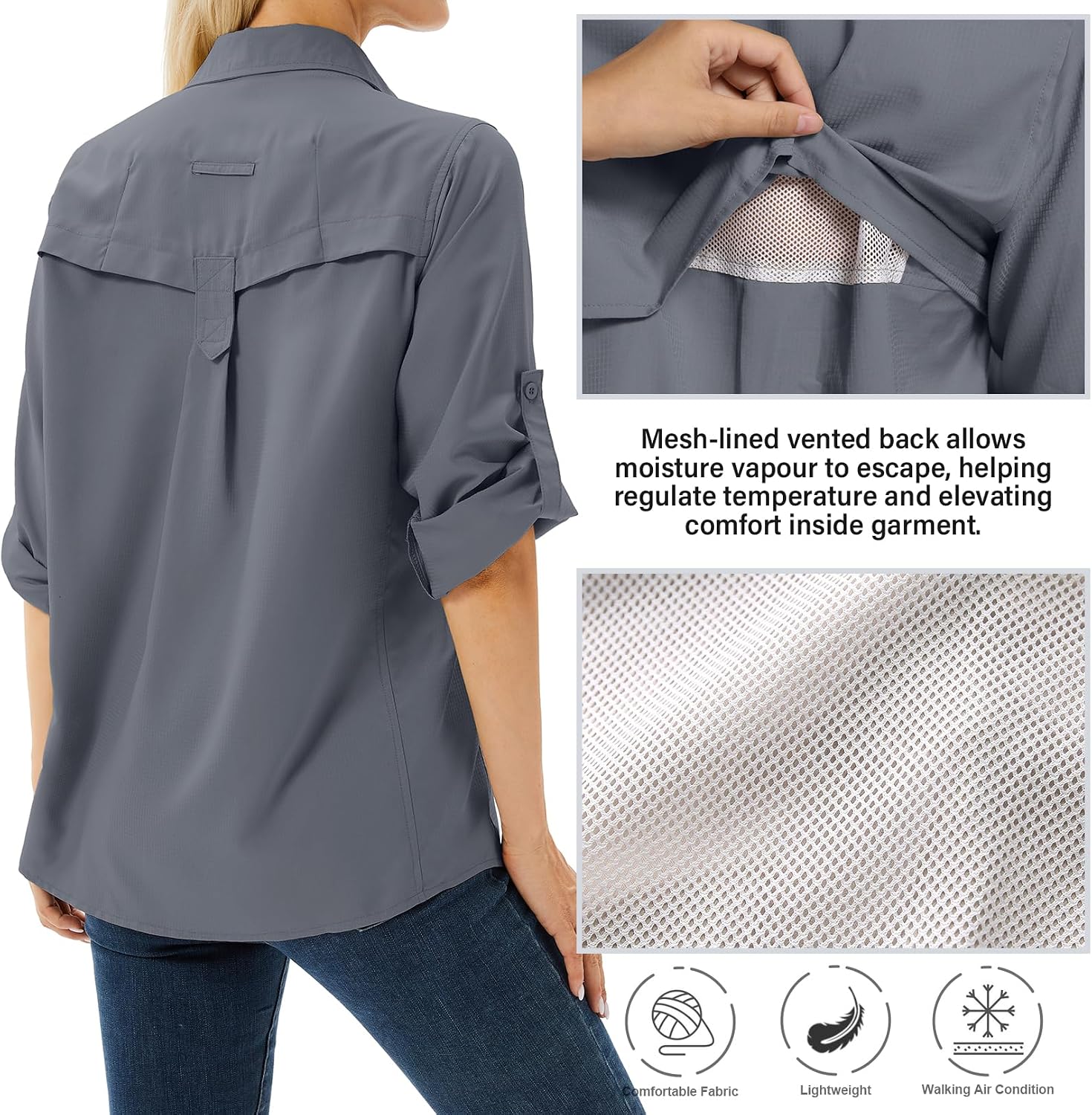 Women's UPF 50 Long Sleeve Sun Protection Safari Fish Hiking Shirts