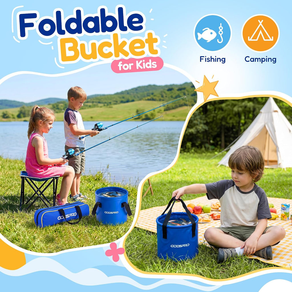 ODDSPRO Kids Fishing Pole - Portable Kids Fishing Rod and Reel Combo, Kids Fishing Gear with Tackle Box, Spincast Reel, Collapsible Chair and Bucket, Fishing Pole for Kids Boys Girls Toddler Youth 3+